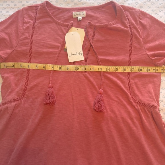 NWT Wonderly Rosy BerryTie Front Short Sleeve Medium Top - Picture 4 of 6